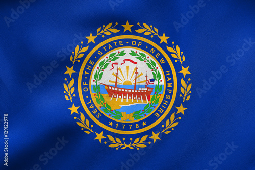 Flag of New Hampshire waving, real fabric texture