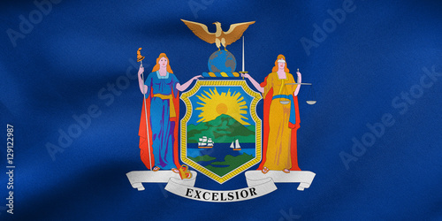 Flag of New York state waving, real fabric texture