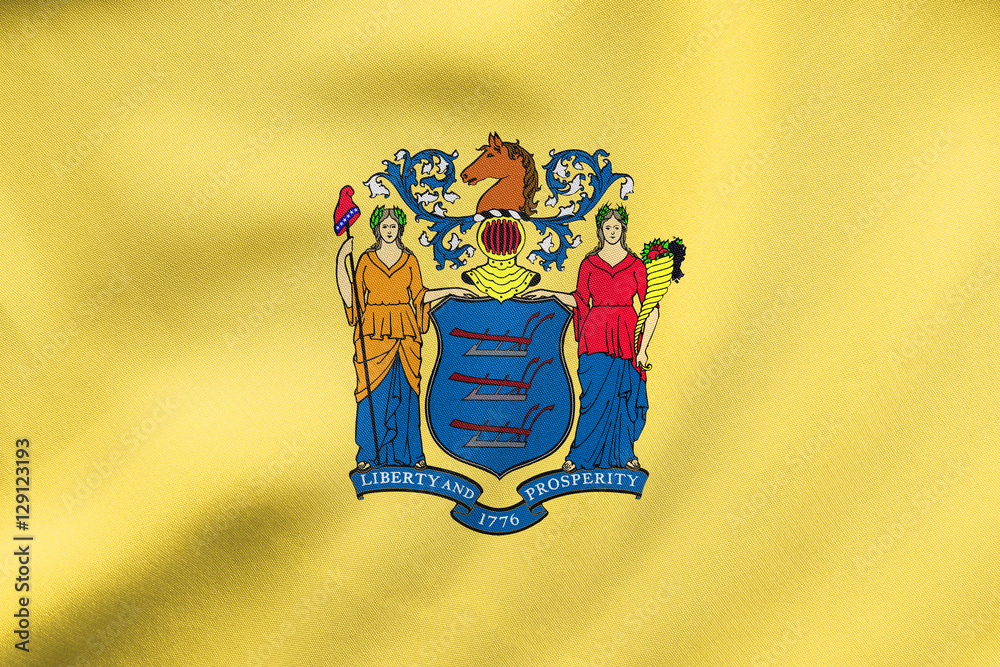 Naklejka premium Flag of New Jersey waving, real fabric texture