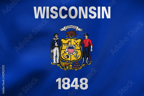 Flag of Wisconsin waving, real fabric texture