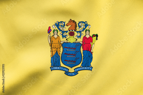 Flag of New Jersey waving, real fabric texture