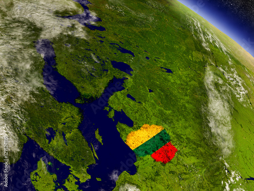 Fotografi Lithuania with embedded flag on Earth