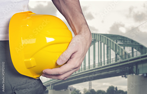 Worker with construction helmet