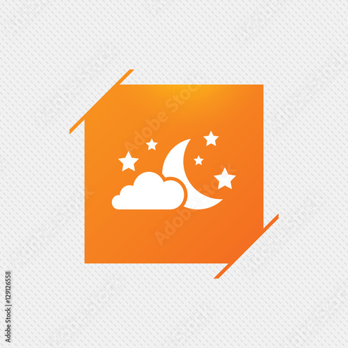 Moon, clouds and stars icon. Sleep dreams symbol. Night or bed time sign. Orange square label on pattern. Vector