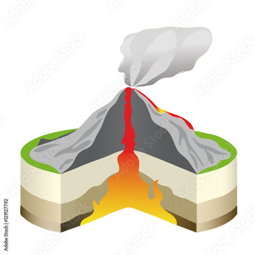 The volcano cross section on white isolated.