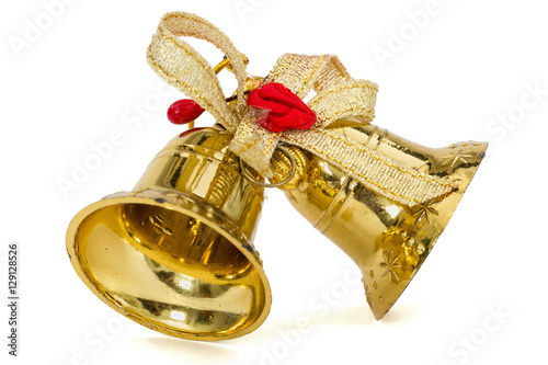 Golden Christmas bells, isolated on white background
