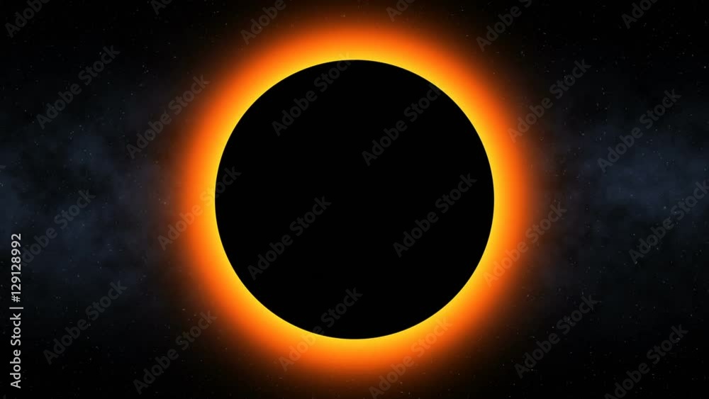 Fiery Solar Eclipse (24fps). Seamless loop of a solar eclipse causing the planet to go into silhouette against a star field background.