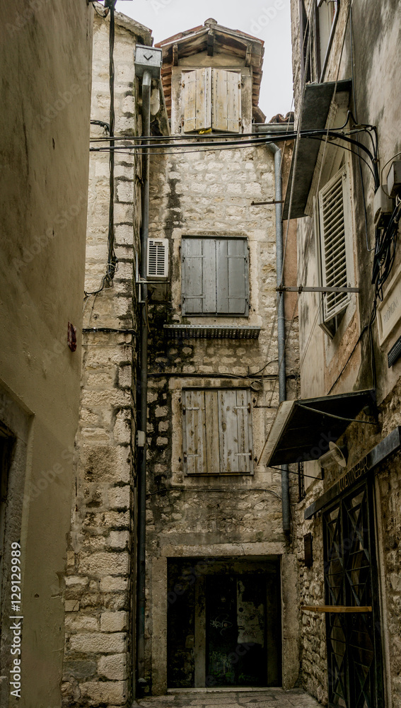 Typical looking medieval buildings in the old town in Split, Croatia.