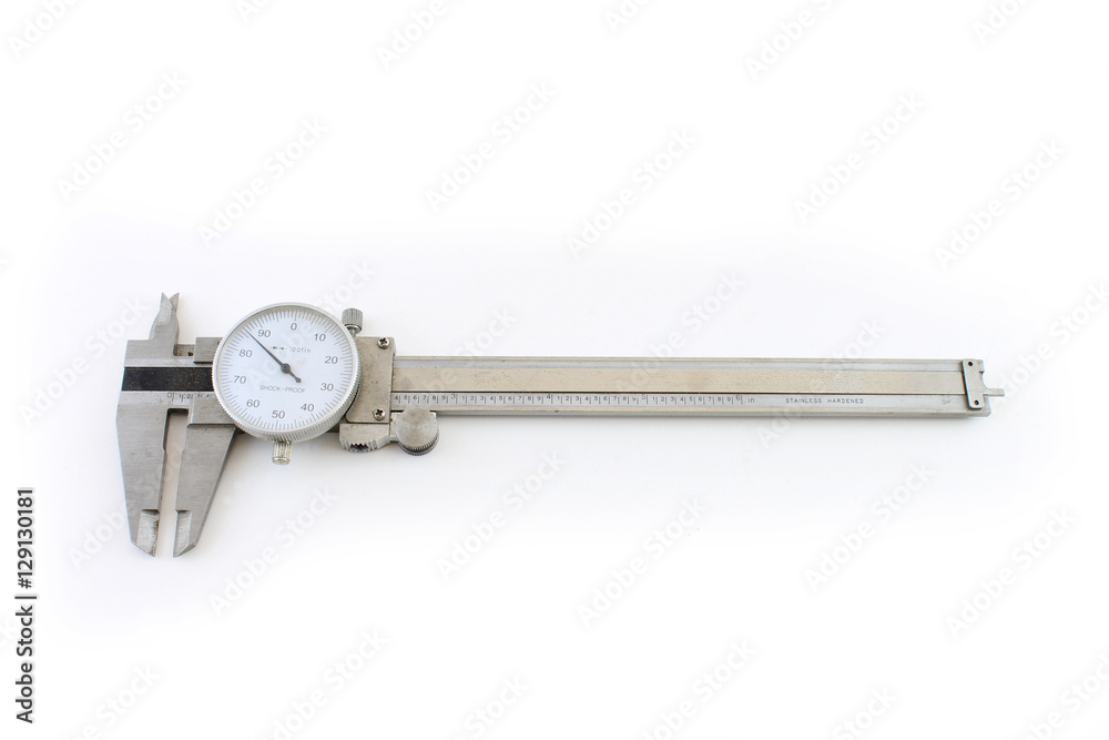 Stainless steel calipers with dial, isolated on white Stainless steel calipers with dial, isolated on white