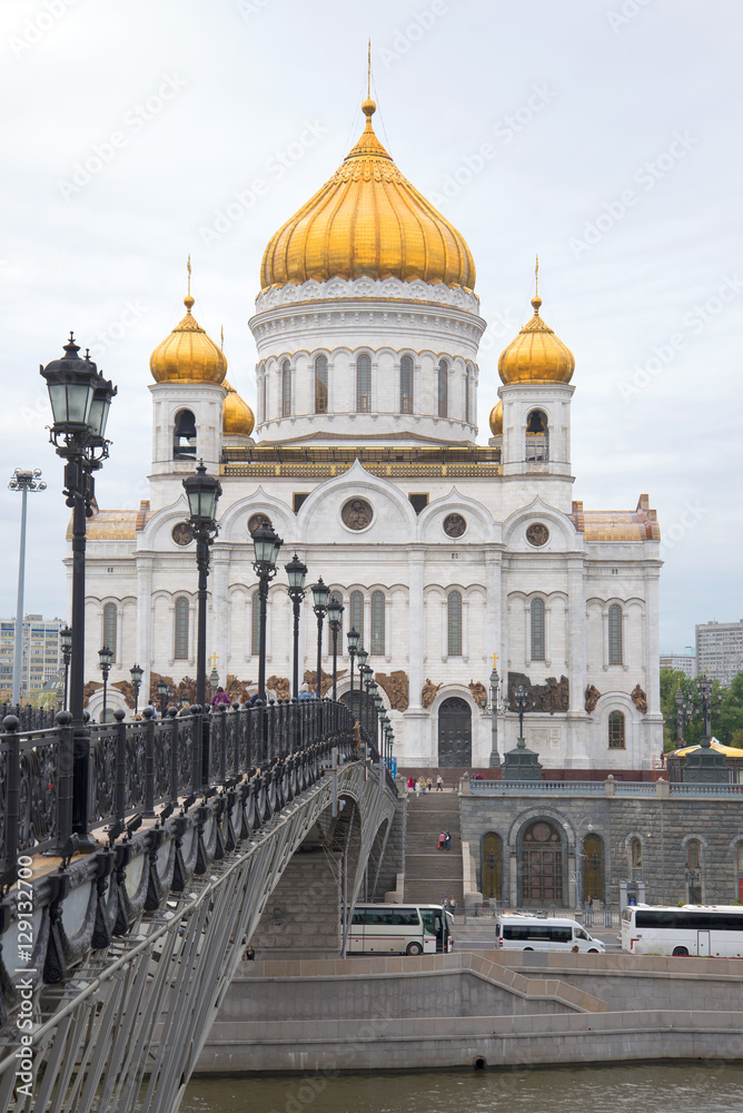 The Patriarch bridge and Cathedral of Christ the Savior, closeup September day. Moscow