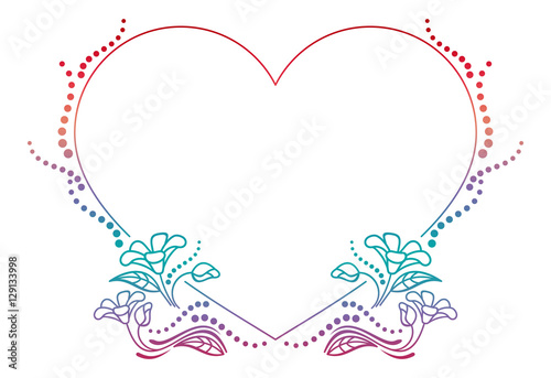 Beautiful heart-shaped floral frame with gradient fill. 