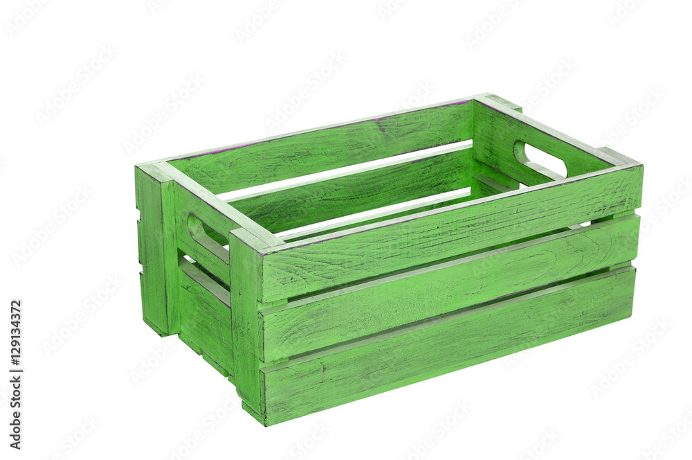 Green wooden box on white background with clipping path Green wooden box on white background with clipping path