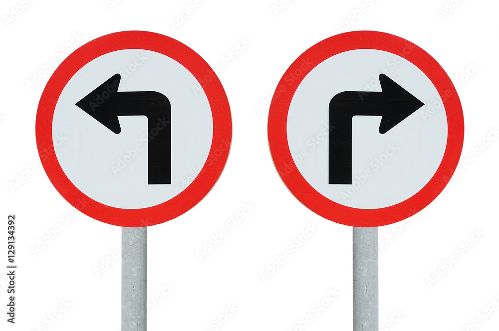 Traffic sign turn right turn left with clipping path Traffic sign turn right turn left with clipping path