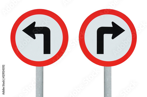 Traffic sign turn right turn left with clipping path