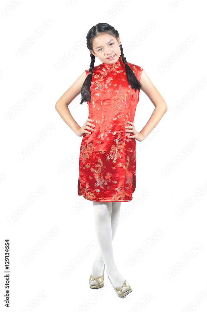 12 years old Asian girl in red Chinese new year Dress 12 years old Asian girl in red Chinese new year Dress