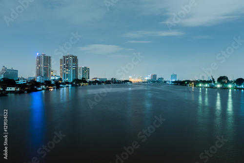 Night cityscape of River in Bangkok city  thailand.