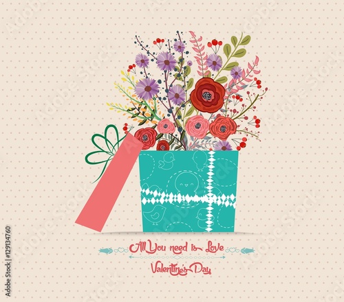 Valentine's Day love greeting card with flowers gift