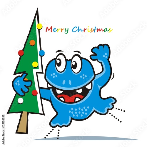 Spook and christmas tree, funny illustration, vector icon
