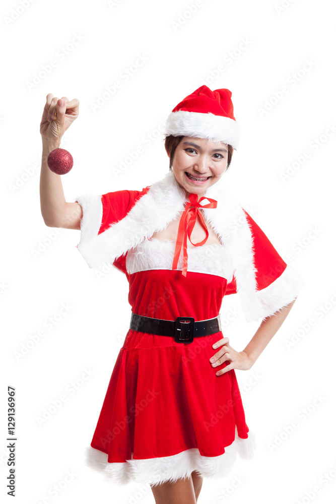 Asian Christmas Santa Claus girl   with bauble ball.