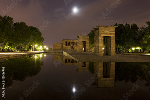 Night view of the ancient Egyptian Temple of Debod in Madrid, donated to Spain by Egypt 