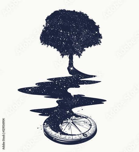 Photography Magical tree tattoo art, river of stars, psychology symbol