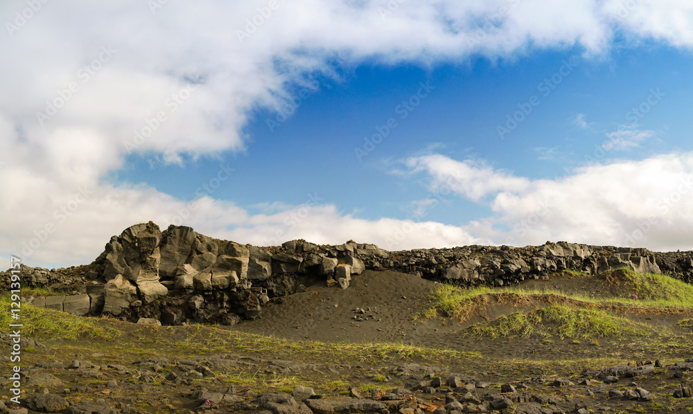 Rock landscape near the bridge between continents , Reykjanes