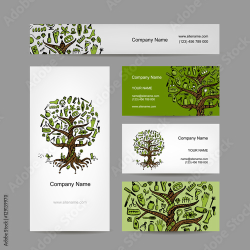 Business cards set with cosmetic tree design