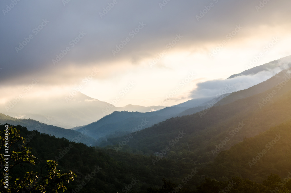 Landscape of mountain view with sunrise in the morning