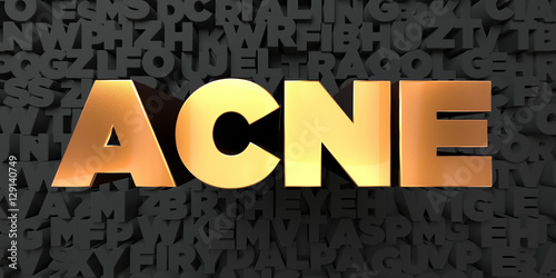 Acne - Gold text on black background - 3D rendered royalty free stock picture. This image can be used for an online website banner ad or a print postcard.