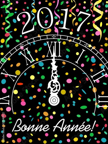 2017 . Horloge à minuit . Bonne Année ! Fond noir 
