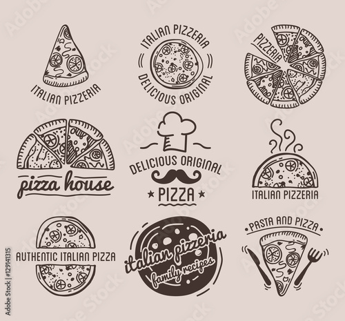 Pizza Label Design Typographic Set.