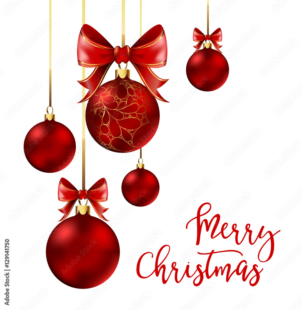 Christmas balls with red ribbon and bows Christmas balls with red ribbon and bows