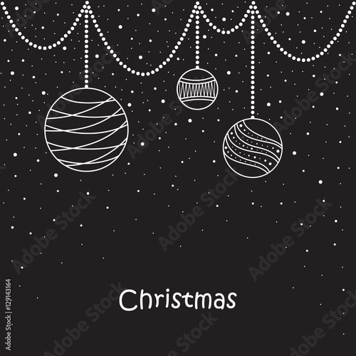 Christmas card. balls  snowflakes  tree.