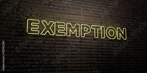 EXEMPTION -Realistic Neon Sign on Brick Wall background - 3D rendered royalty free stock image. Can be used for online banner ads and direct mailers.. photo