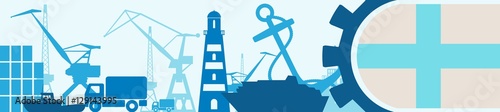 Cargo port relative icons set. Marseille flag in gear. Vector illustration for web banner or header