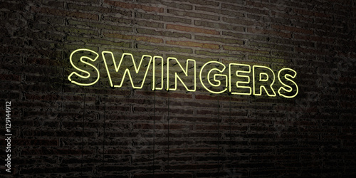 SWINGERS -Realistic Neon Sign on Brick Wall background - 3D rendered royalty free stock image. Can be used for online banner ads and direct mailers.. photo