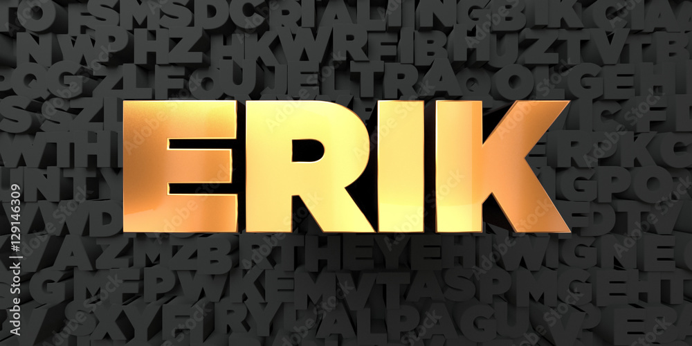 Erik - Gold text on black background - 3D rendered royalty free stock ...