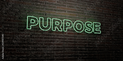 PURPOSE -Realistic Neon Sign on Brick Wall background - 3D rendered royalty free stock image. Can be used for online banner ads and direct mailers.. photo