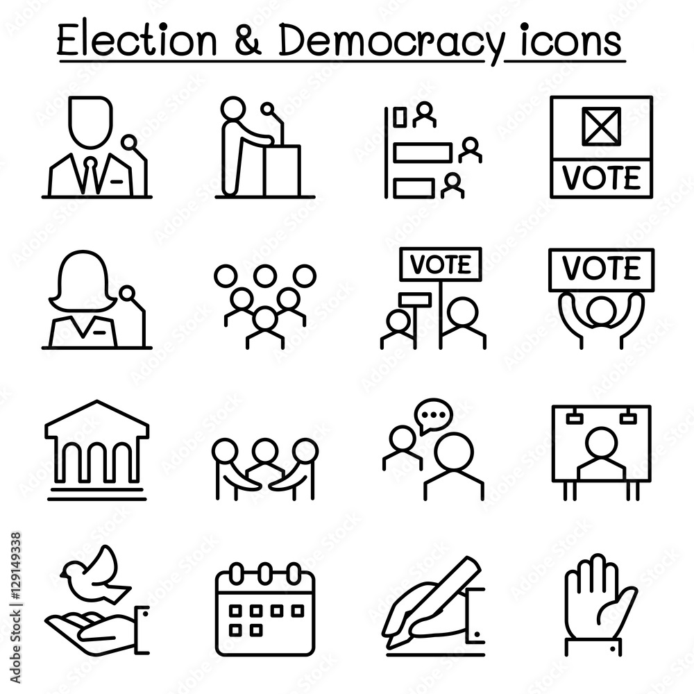 Election & Democracy icon set in thin line style