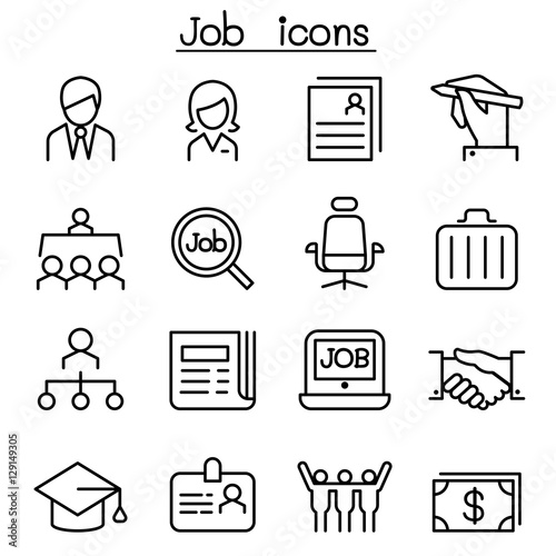 Job & Employment icon set in thin line style