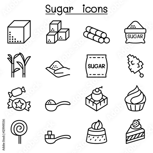 Sugar icon set in thin line style