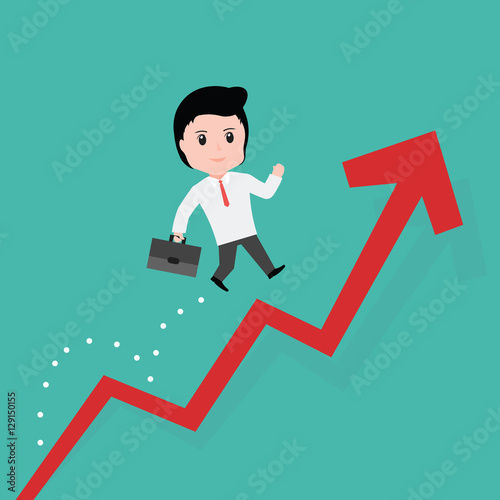 Businessman jump over growing chart, cartoon EPS10