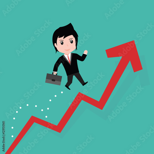 Businessman jump over growing chart, cartoon EPS10