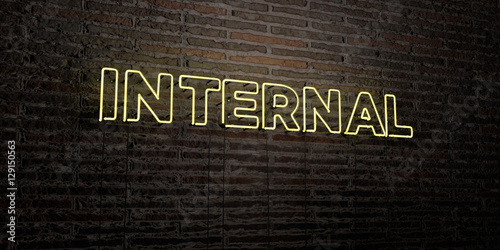 INTERNAL -Realistic Neon Sign on Brick Wall background - 3D rendered royalty free stock image. Can be used for online banner ads and direct mailers..