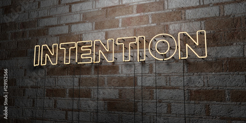 Фотография INTENTION - Glowing Neon Sign on stonework wall - 3D rendered royalty free stock illustration