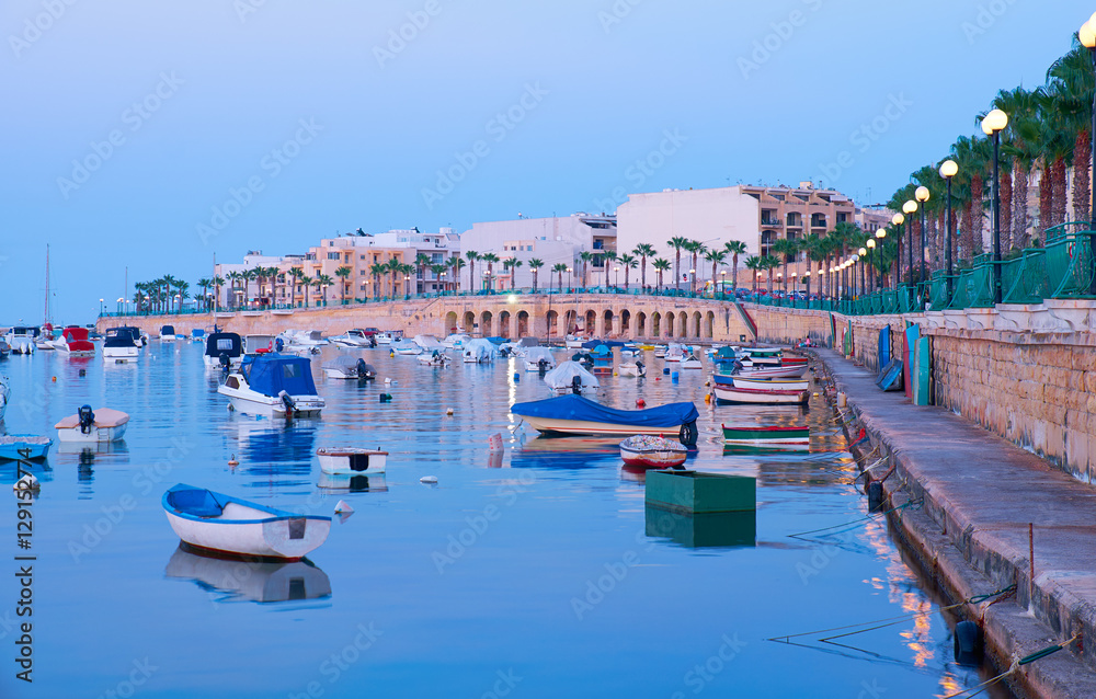 The view of Marsaskala waterfront and Marsascala Bay. Malta