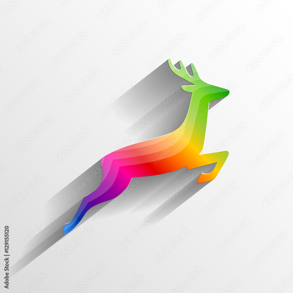 Obraz premium jumping colorful abstract deer silhouette - vector illustration