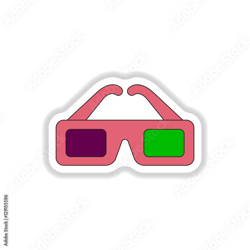 Vector illustration in paper sticker style 3d cinema glasses