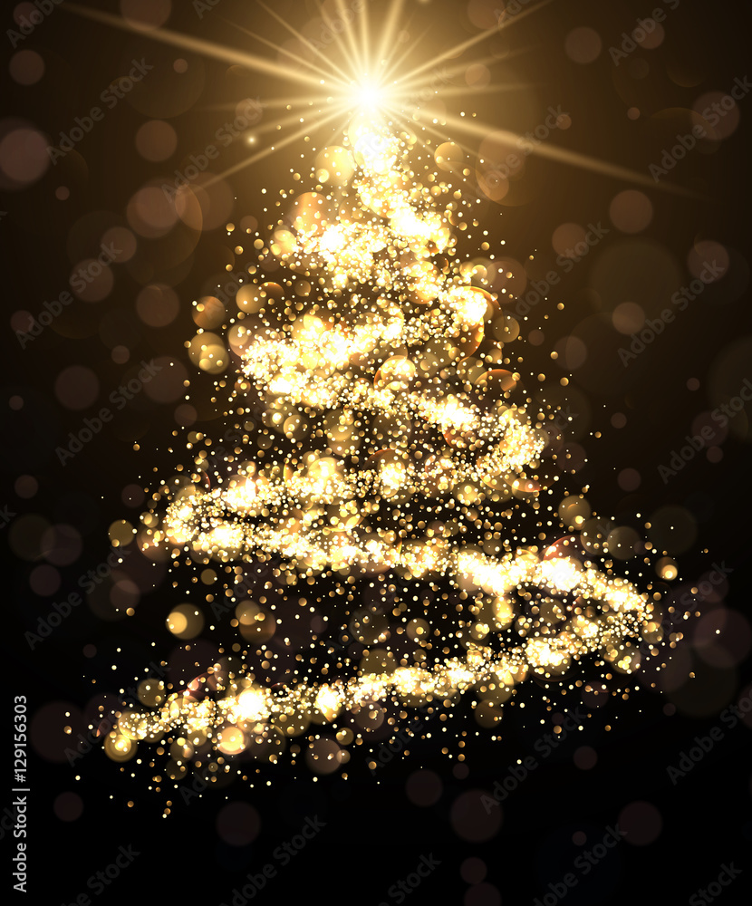 Photo & Art Print Golden background with Christmas tree.