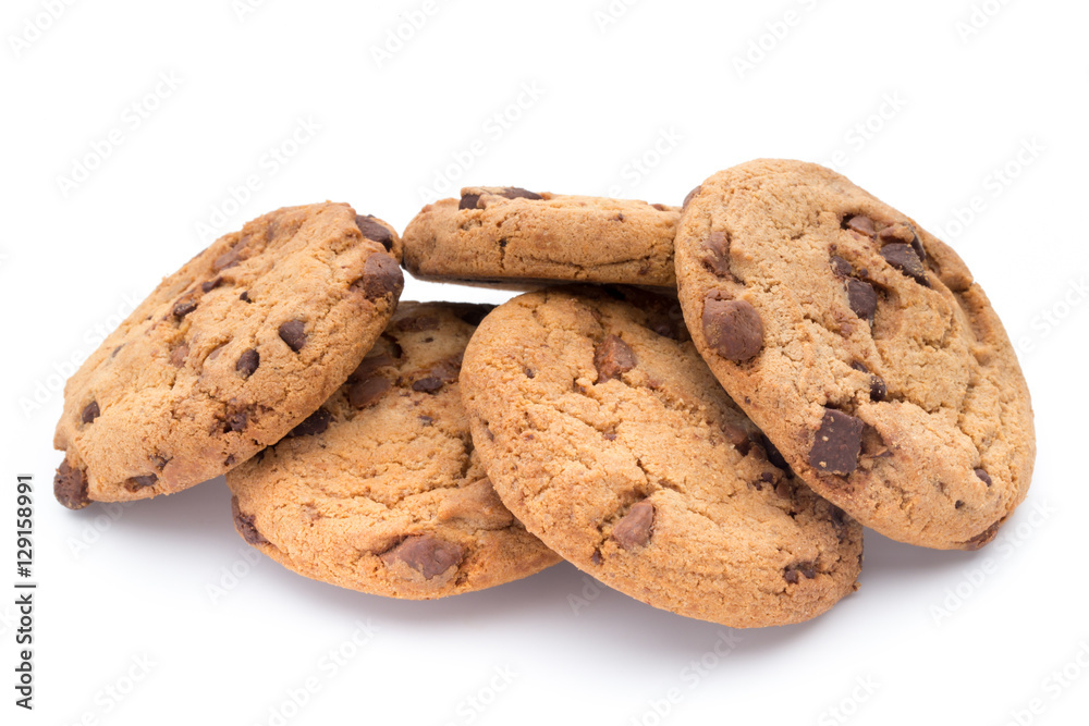 Chocolate chip cookies isolated on white background. Chocolate chip cookies isolated on white background.